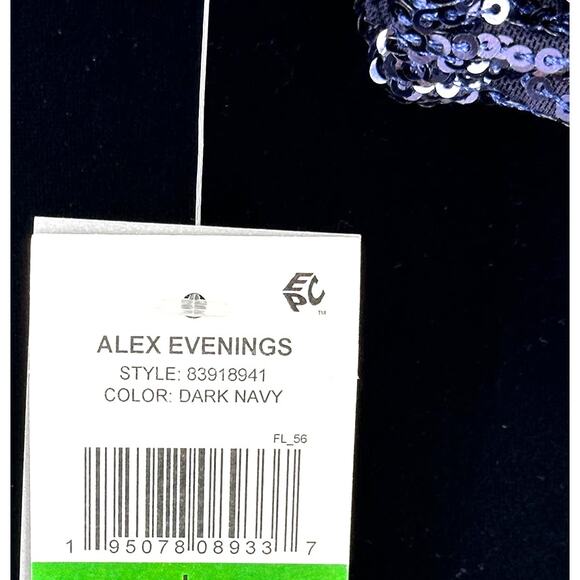 Alex Evenings Velour Sequin Sleeve Top Shirt Womens Size Large Dark Navy Blue - Picture 6 of 7